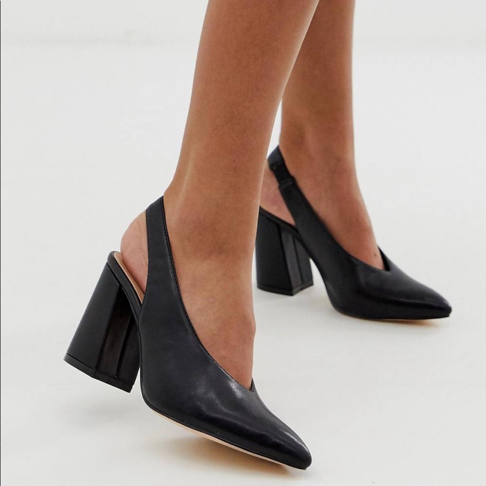 London Rebel Sling Back Pointed Block Heels